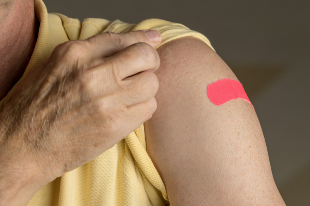 Band aid from a COVID-19 vaccine
