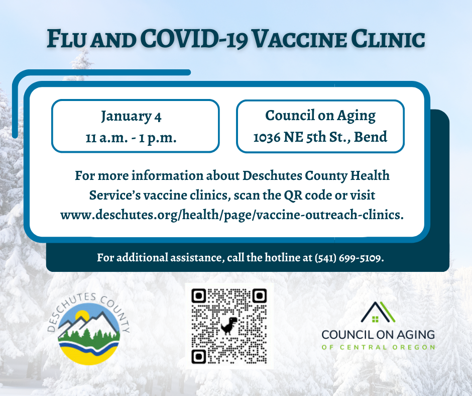 The Council on Aging is hosting a flu and COVID-19 vaccine clinic. Older adults are welcome and can bring younger family members if needed.