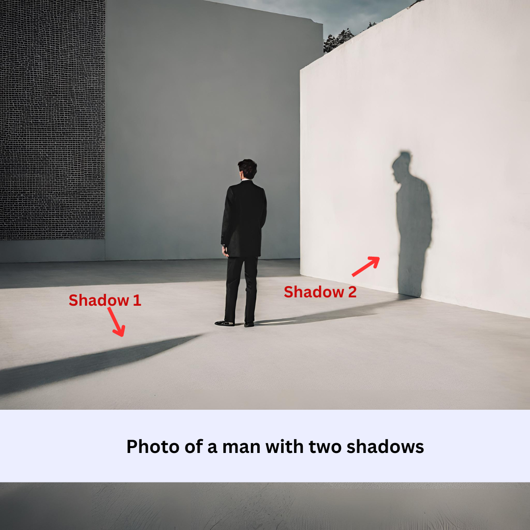 Artificial intelligence created a photo of a man with two shadows.