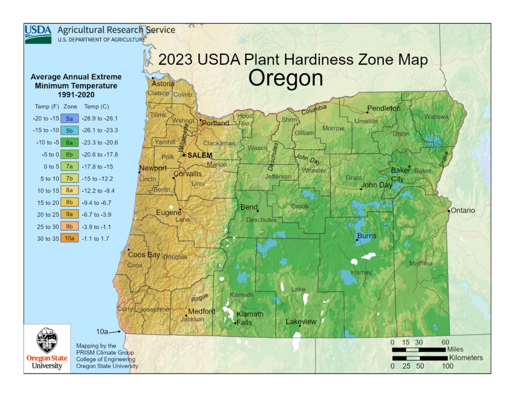 If you are interested in gardening in Central Oregon, this map shows you plant hardiness zones.